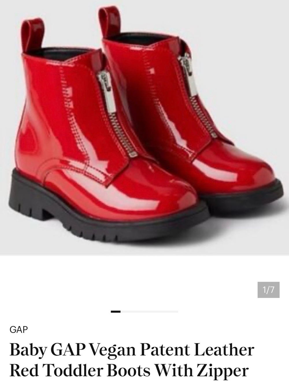 Gap Baby Toddler patent vegan leather red zipper boots. Size 10
